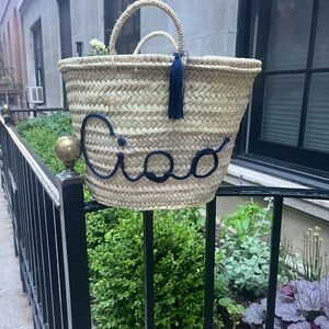 Ciao Natural Straw Tote with Blue Accents